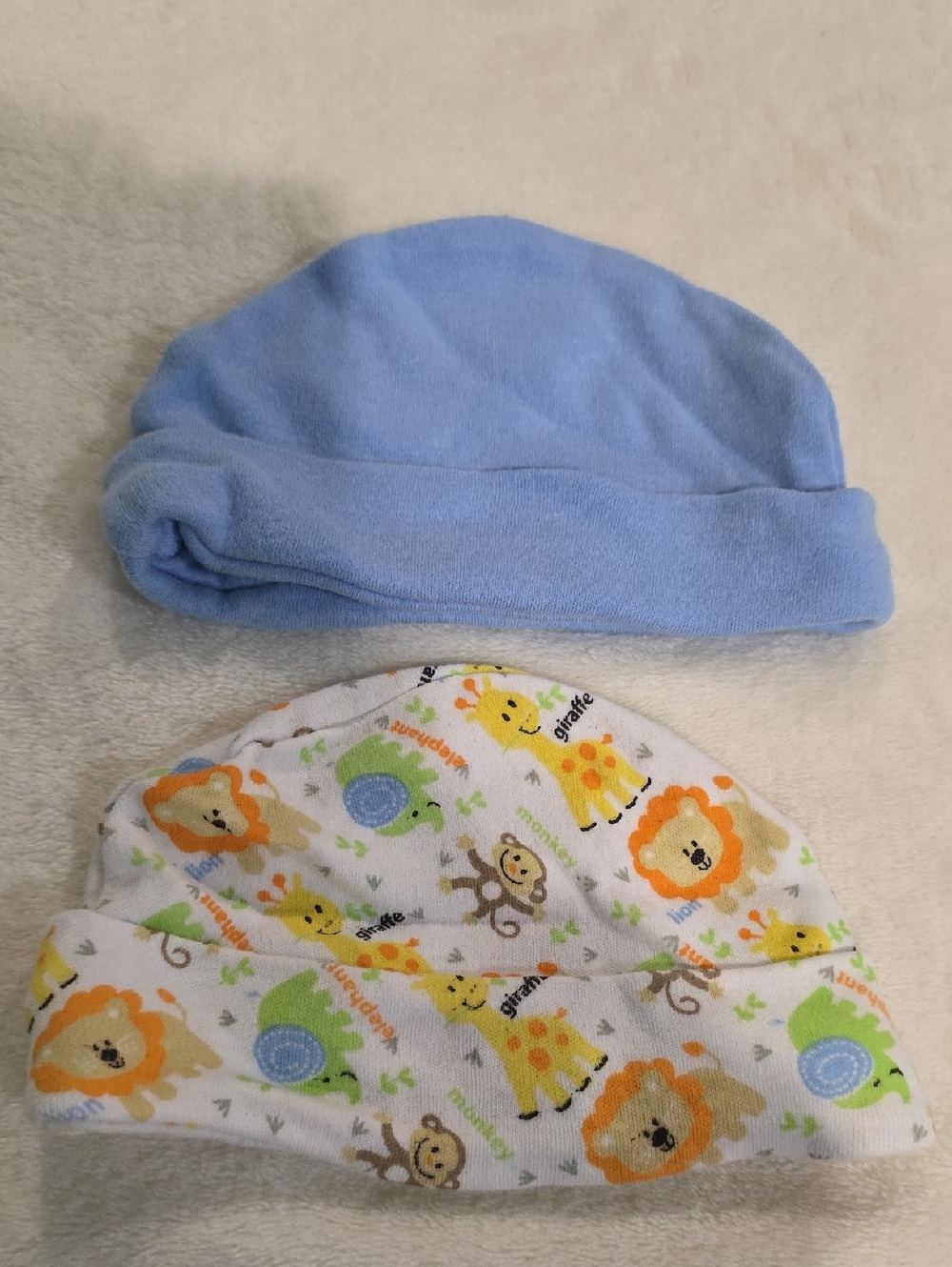Unbranded Baby Blue Cotton Beanie & Safari Print Cap - 4 Pack